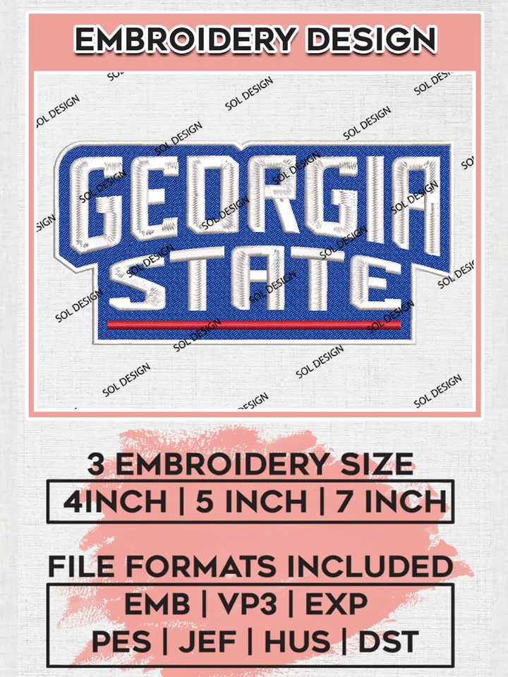 NCAA Georgia State Team Writing Logo Embroidery Design Files, NCAA Georgia State Panthers Machine Embroidery, NCAA Teams, Game Day, 3 sizes, NCAA Machine embroidery designs, Digital Download
