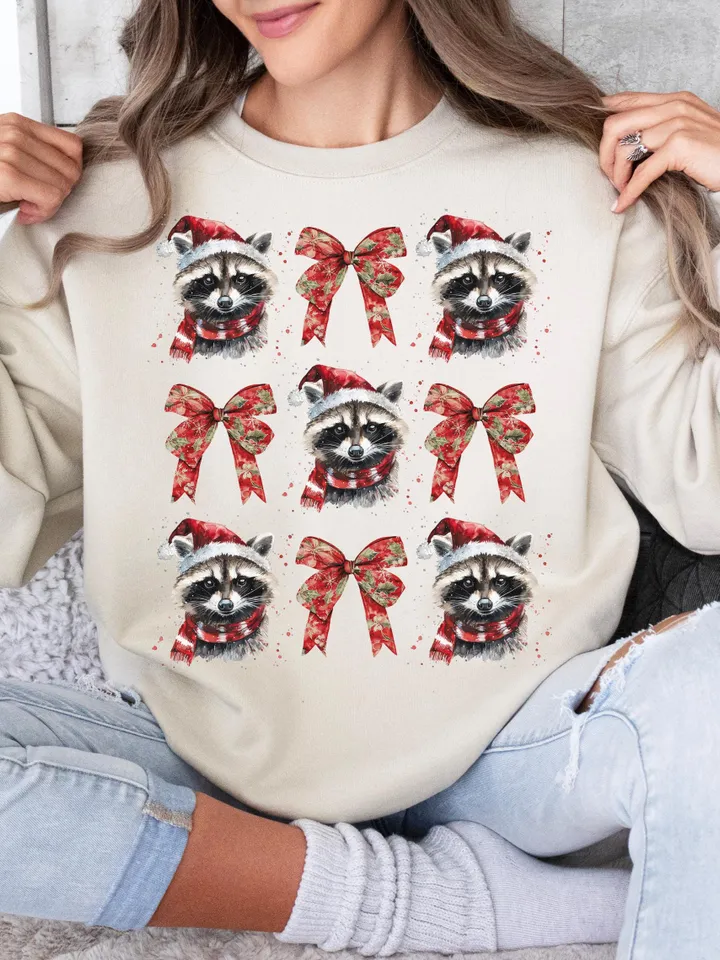 Feral Girl Christmas Png, Christmas Coquette Bow Png, Christmas Png, Feral Png, Vintage Christmas Png, Retro Christmas Png, Racoon Png