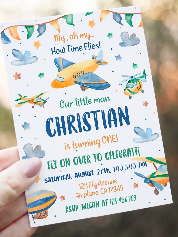 Airplane Birthday Invitation, Airplane Invitation For Boy, Plane Birthday Invitation, First Birthday Boy Instant Download Editable Template