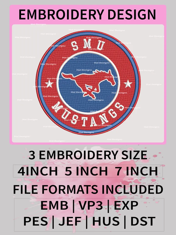 NCAA SMU Mustangs Embroidery File, 3 Sizes, 6 Formats, NCAA Machine Embroidery Design, NCAA Logo, NCAA Teams