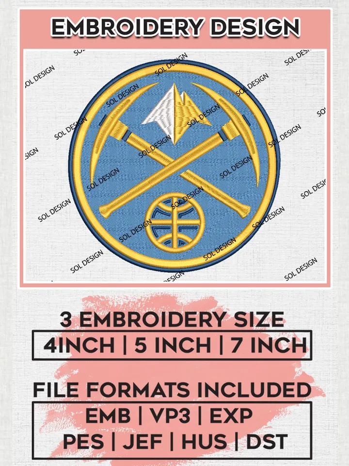 Denver Nuggets Embroidery Design Files, NBA Embroidery Files, NBA Denver Nuggets Machine Embroidery Design, Digital Download