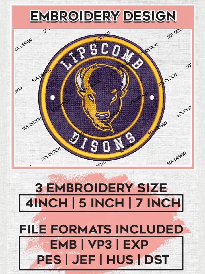NCAA Lipscomb Bisons Round Logo Embroidery, NCAA Lipscomb Team Logo Embroidery files, NCAA Teams, Machine embroidery designs, Digital Download