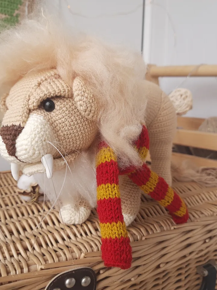 Soft toy lion in a scarf Gryffindor. Harry Potter symbol. Gift for Harry Potter fans. Stuffed lion toy for gift
