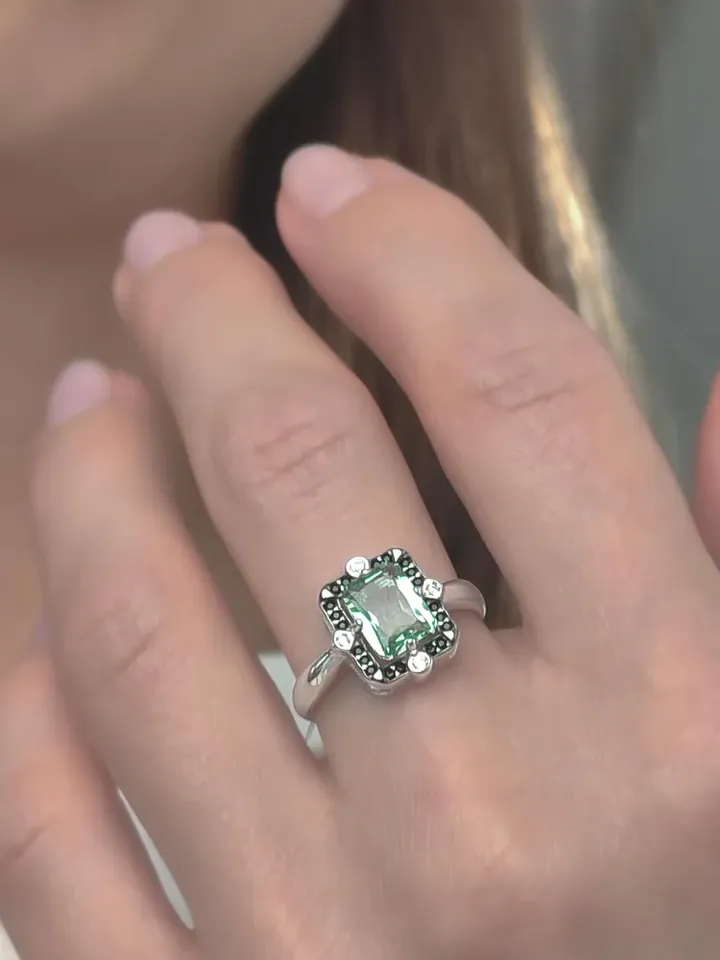 Women's ring silver 925 jewelry with prasiolite, crystal and cubic zirconia