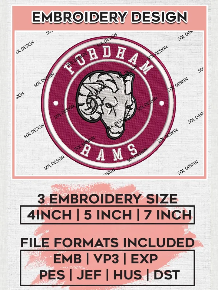 NCAA Fordham Rams Round Logo Embroidery, NCAA Fordham Rams Logo Embroidery files, NCAA Rhode embroidery designs, Machine embroidery designs, Digital Download