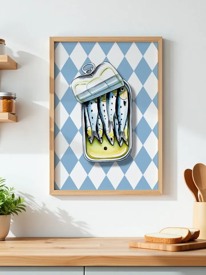 Sardines Print Sardine Tin Vintage Poster Retro Sardine Wall Art Fish Print Eclectic Wall Art Colorful Kitchen Art Maximalist Poster Digital