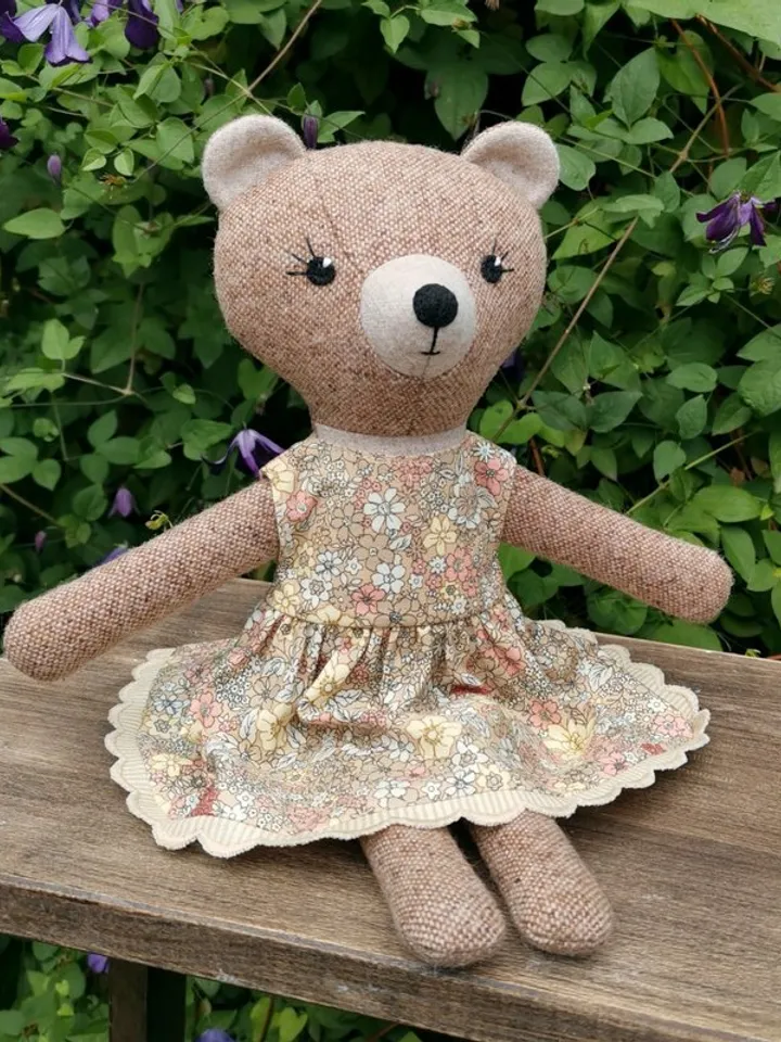 Brown bear girl, handmade plush toy, stuffed teddy bear doll, textile animal doll