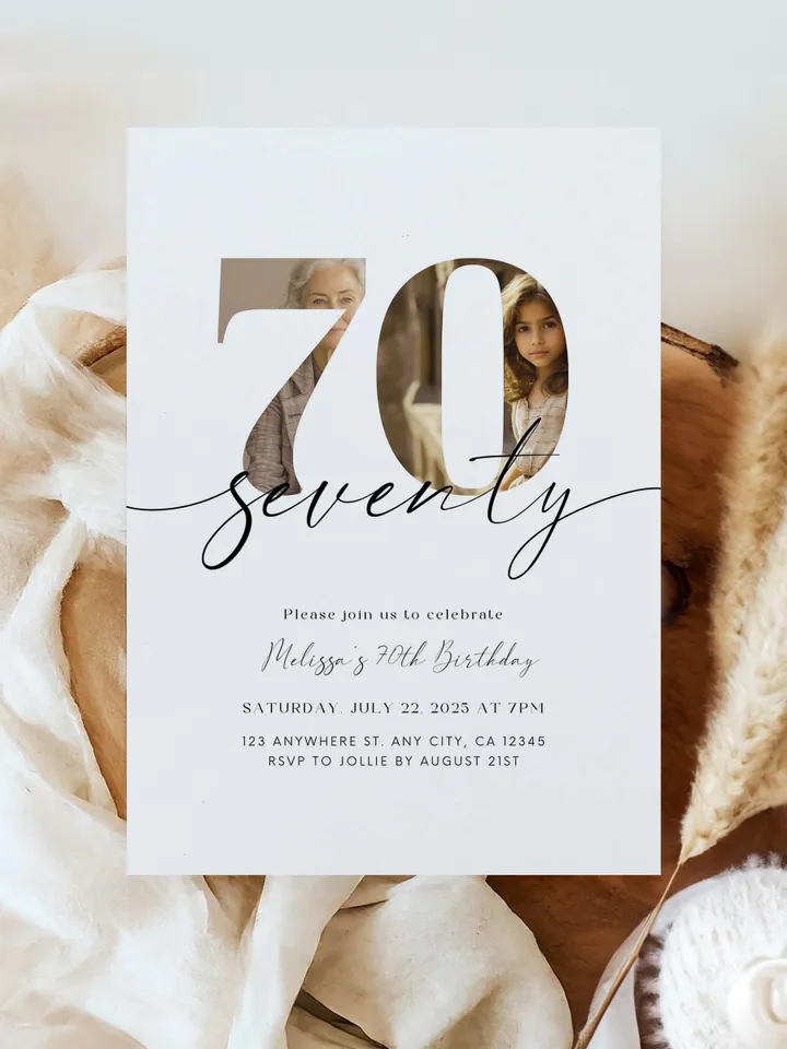 70th Birthday Invitation Template 70th Digital Invite Instant Download Seventy Year Old Minimalist Boho Seventieth Birthday Printable Canva