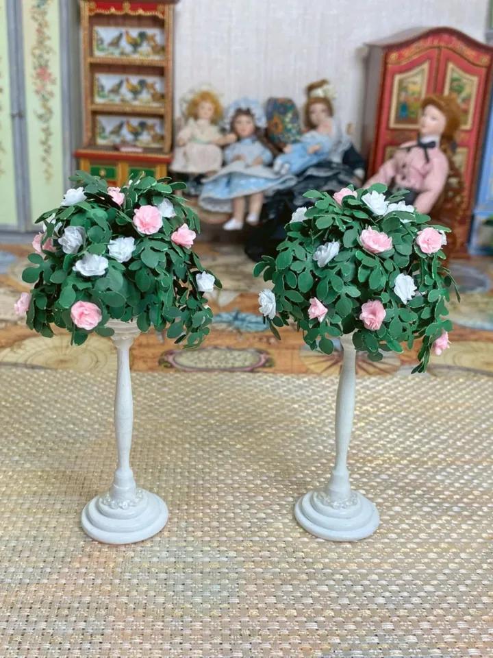 Stand with ampel roses of delicate colors. 1:12. miniature dollhouse.