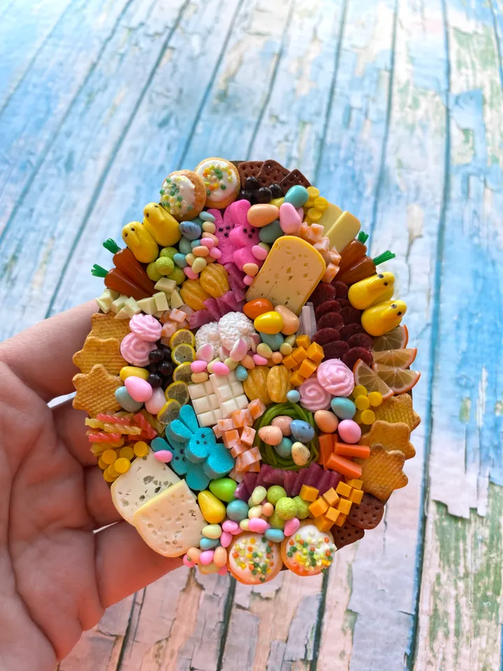 Magnet Miniature Easter Charcuterie Board with Polymer Clay Souvenir