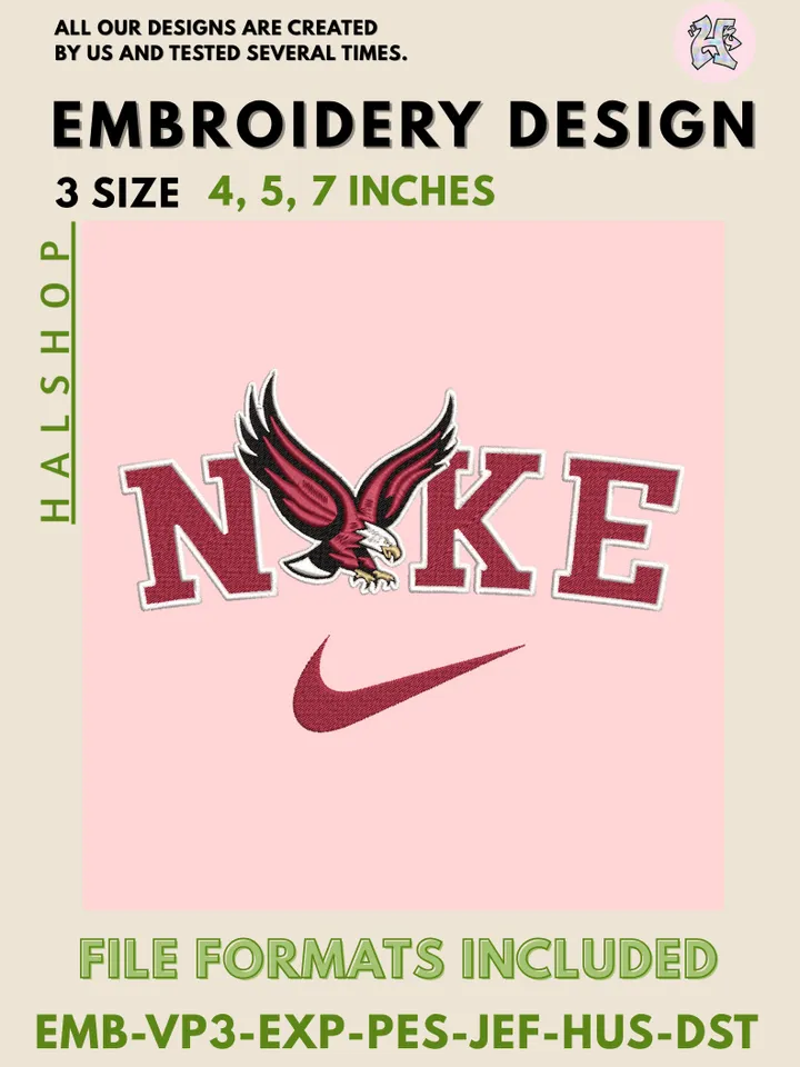 NCAA Boston College Eagles Nike Logo Embroidery Design | Machine Embroidery File | 3 Sizes, 6 Formats | NCAA College Team Design
