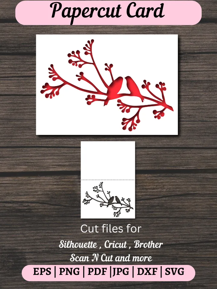 Birds Paper Cut Card svg, Papercut for Cricut, paper bird template