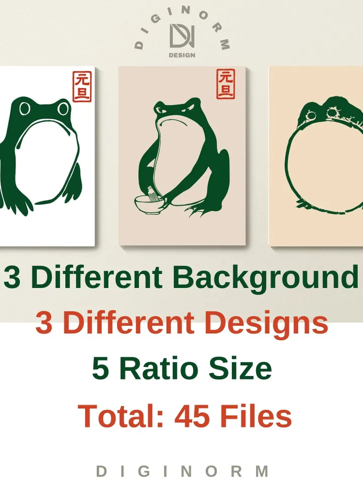 Japanese Matsumoto Hoji Frog Set of 3, Vintage Frog Woodblock Poster, Ukiyo-e Frog Print, Japanese Frog Printable Wall Art, Digital Download