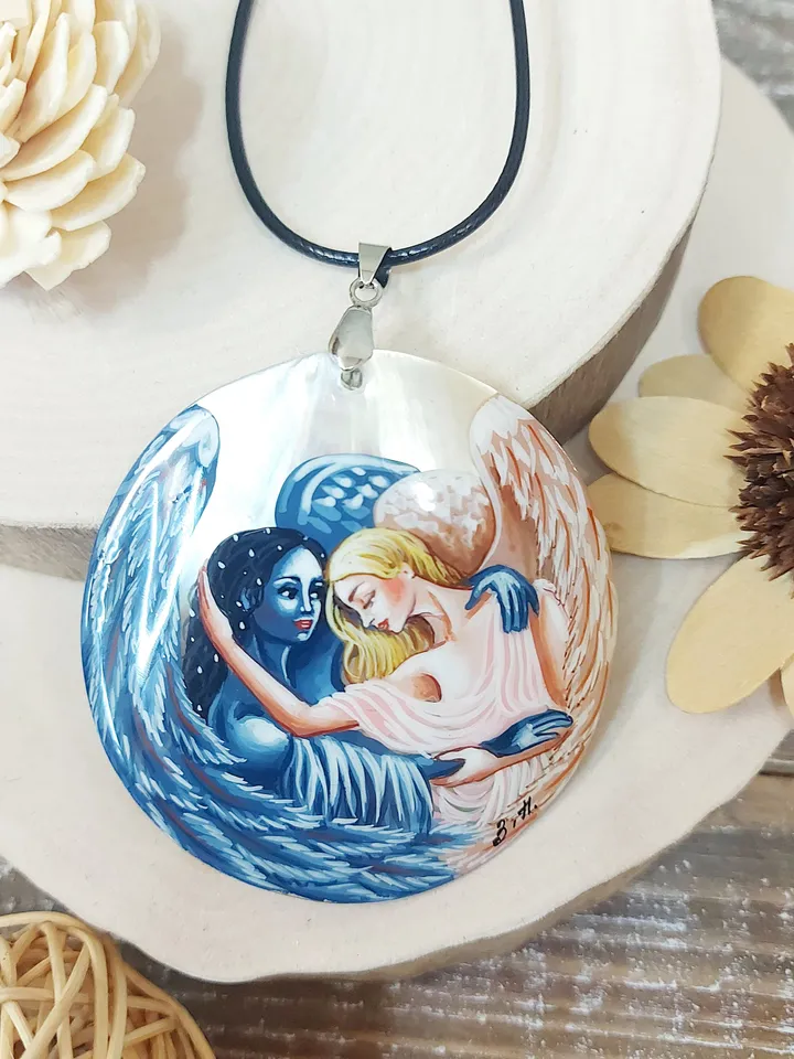 Pearl pendant necklace: Embrace of Angels on handmade jewelry • Endless love pendant • Days and nights together • Dainty everyday necklace