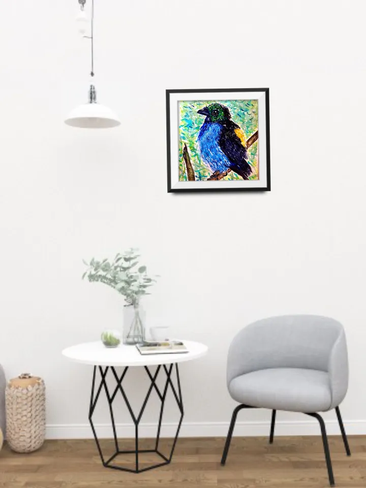 Paradise tanagra bird original watercolour painting.Bright exotic bird.