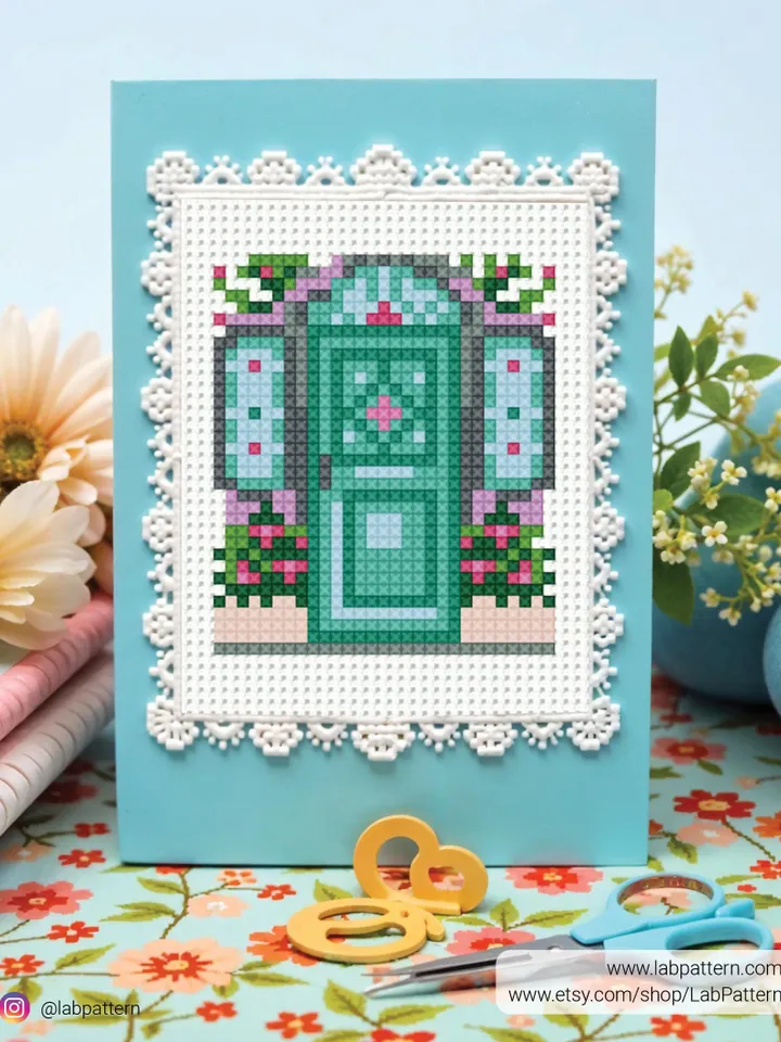 Bundle of 5 Mini Cute doors Cross stitch pattern, contemporary, Abstract, Floral, beginner, modern chart, gift DIY, embroidery, instant PDF