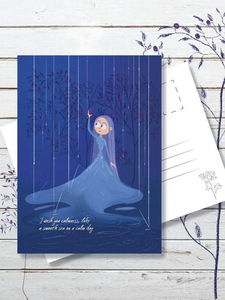 Digital card with wishes, Illustrated postcards, Digital art, wish mental health, digital postcards forest fairy blueberry