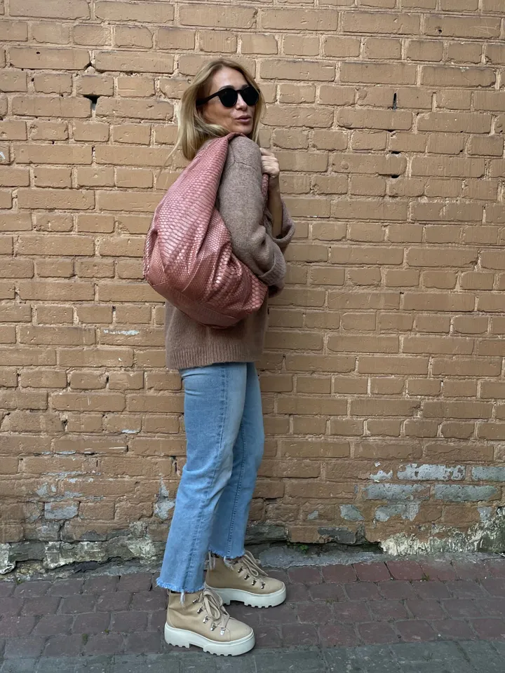 Big Soft Hobo Classy Sport Woman Bag | Purse Genuine Python Skin | Python Skin Products | Beige Big Elegant Leather Designer Soft Bag Snake