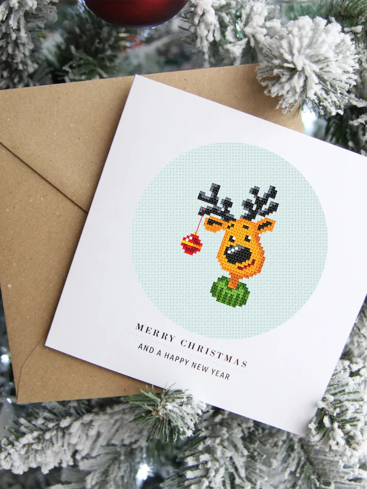 Tiny Christmas cross stitch pattern download PDF, Funny christmas reindeer cross stitch chart, Christmas deer embroidery PDF Home decor #N10