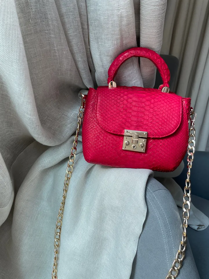 Genuine python top handle bag / designer bag / exotic leather bag / red purse exotic leather / snake print designer classy purse