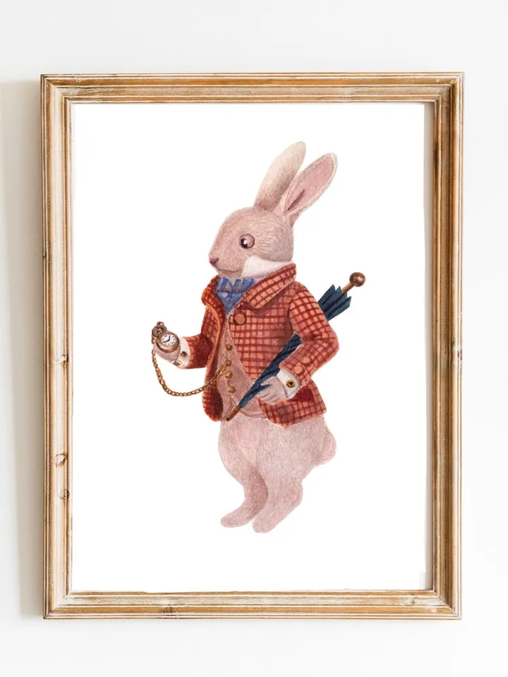 Rabbit Watercolor Wall Art Print Bunny Rabbit Alis In Wonderland White Rabbit Gift Woodland Rabbit Gift Bunny Painting Rabbit Decor Print