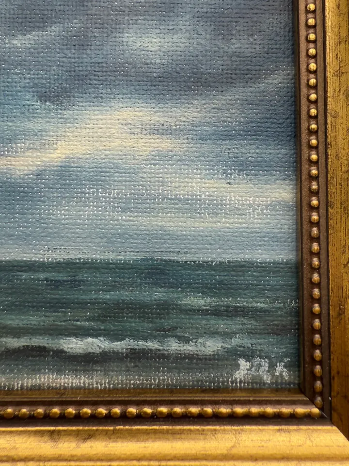 Small Landscape Painting On Canvas Framed Original Coastal Painting Antique Cloud Art Beach Gold Frame Paintings 4 x 4 Art Victorian