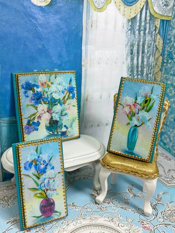 Miniature triptych for a dollhouse. Painting for dolls. 1:12. Dollhouse miniature. Handmade.