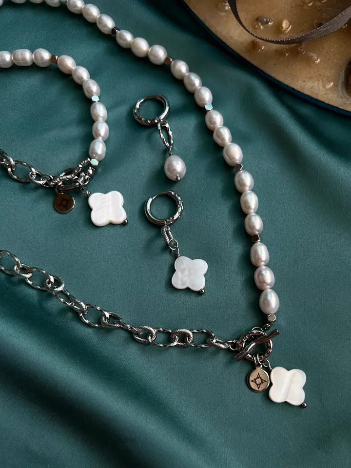 Pearl Set Necklace Bracelet Earrings PEARL & CHAIN