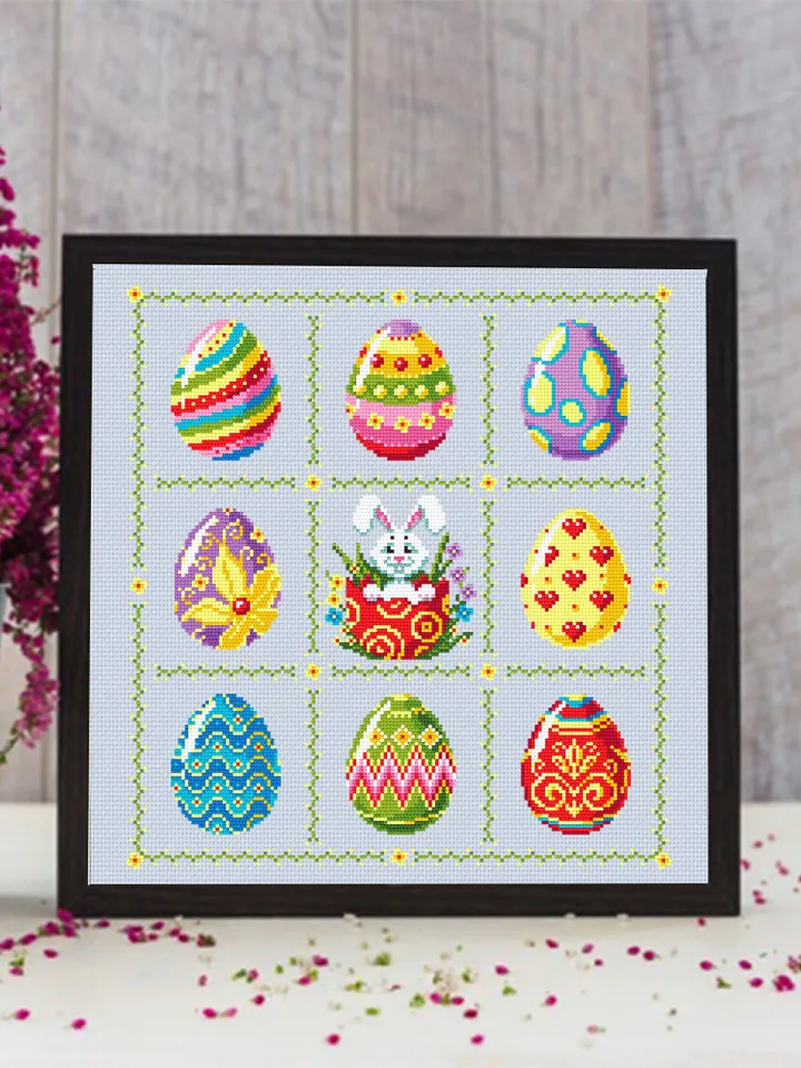 Easter eggs cross stitch pattern download PDF Funny Easter bunny cross stitch chart, Easter cross stitch sampler, DIY Easter home decor #T5