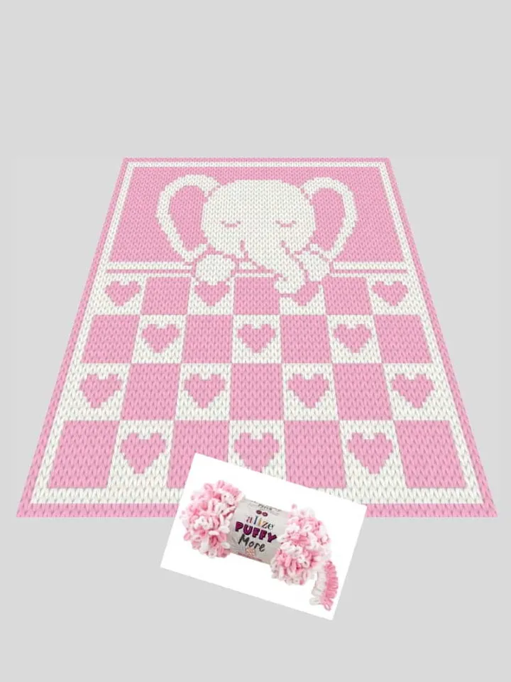 Loop yarn Finger knitted Sleeping Elephant blanket pattern