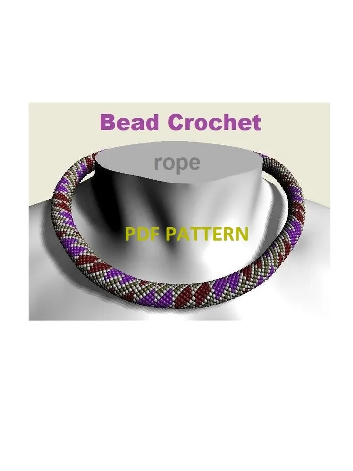 Bead crochet rope patterns for beading «Peekaboo» necklace and bracelet. Instant Download, PDF pattern