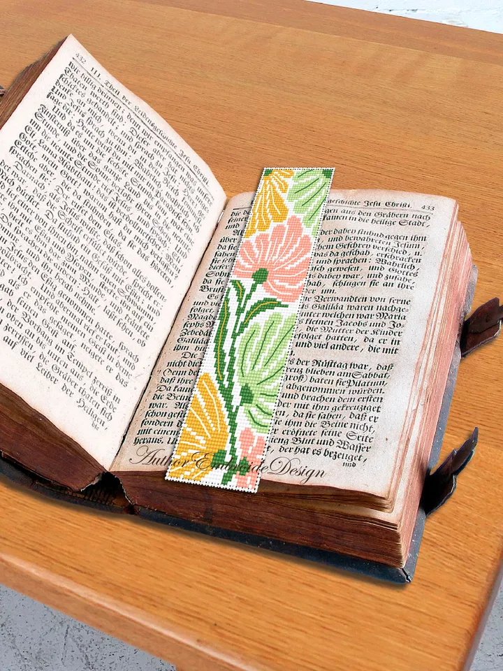Abstract flowers bookmark cross stitch pattern PDF download Boho flowers cross stitch chart, Modern bookmark pattern digital PDF #B303