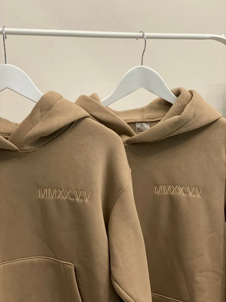 Embroidered Anniversary Roman Date Hoodies Custom  Couple Crewneck Sweatshirts Matching Items Christmas Gift for Her and Him
