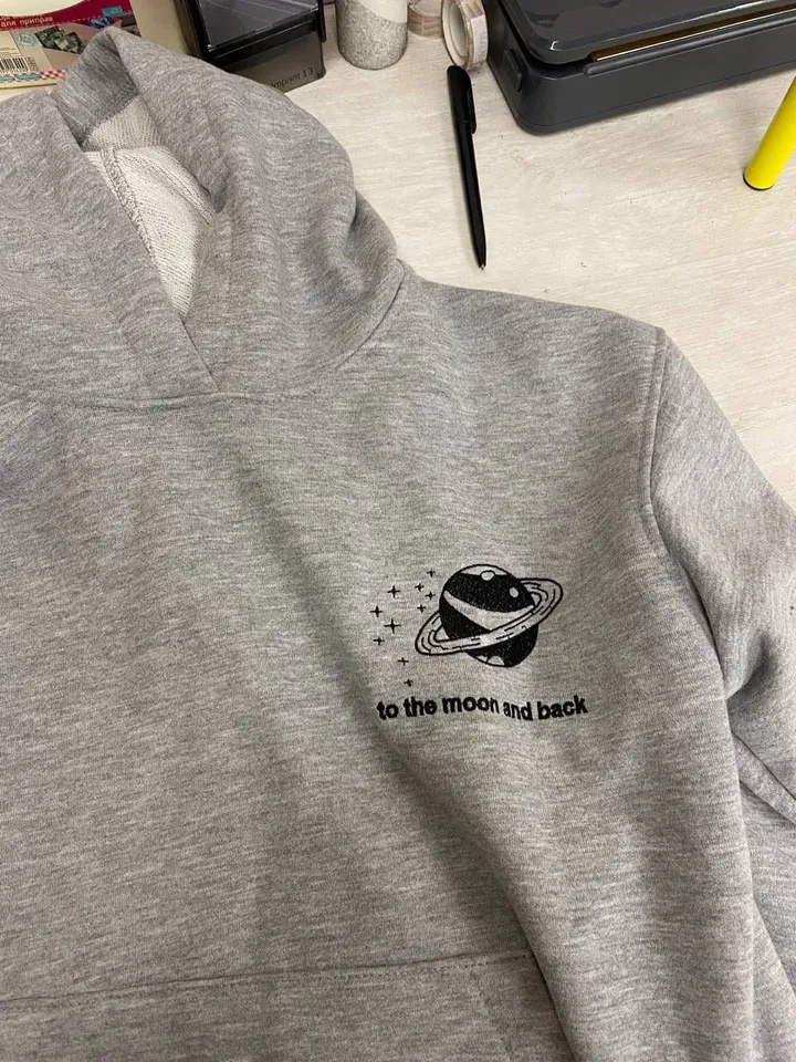 Couple Embroidered Space Rocket and Moon Hoodies Matching Sweatshirts Aesthetic Tshirts Christmas Gift for Her and Him