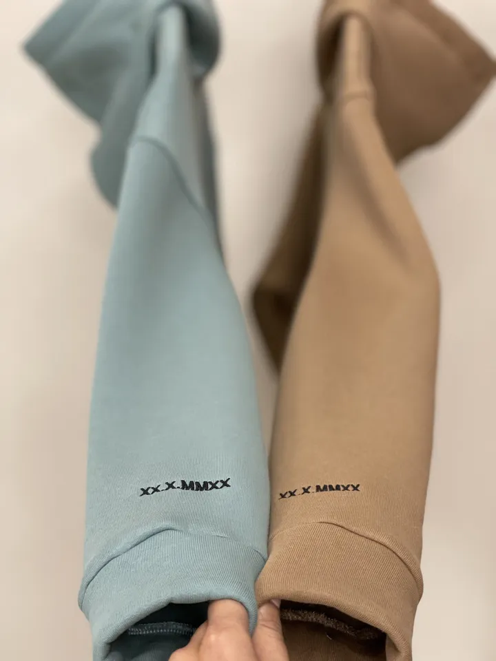 Embroidered Hoodies with Custom Roman Date/Initials on the Sleeve or Cartoon Couple Sweatshirts Anniversary Gift for Her and Him