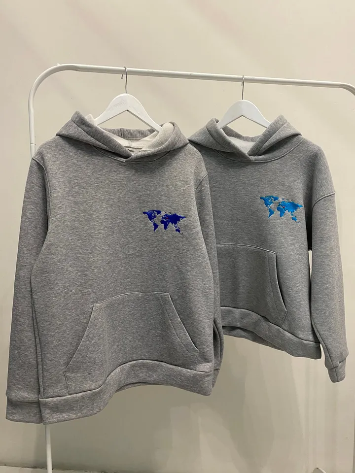 Embroidered World Map Location Hoodies Couple Sweatshirts Long Distance Relationship Tshirts Gift for Her and Him