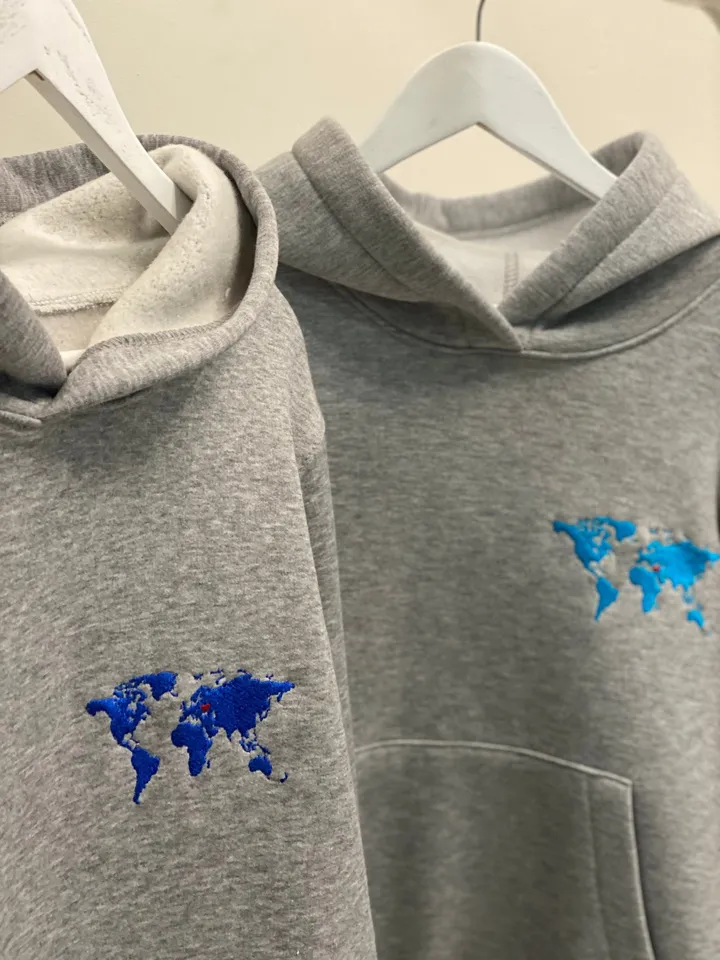 Embroidered World Map Location Hoodies Couple Sweatshirts Long Distance Relationship Tshirts Gift for Her and Him