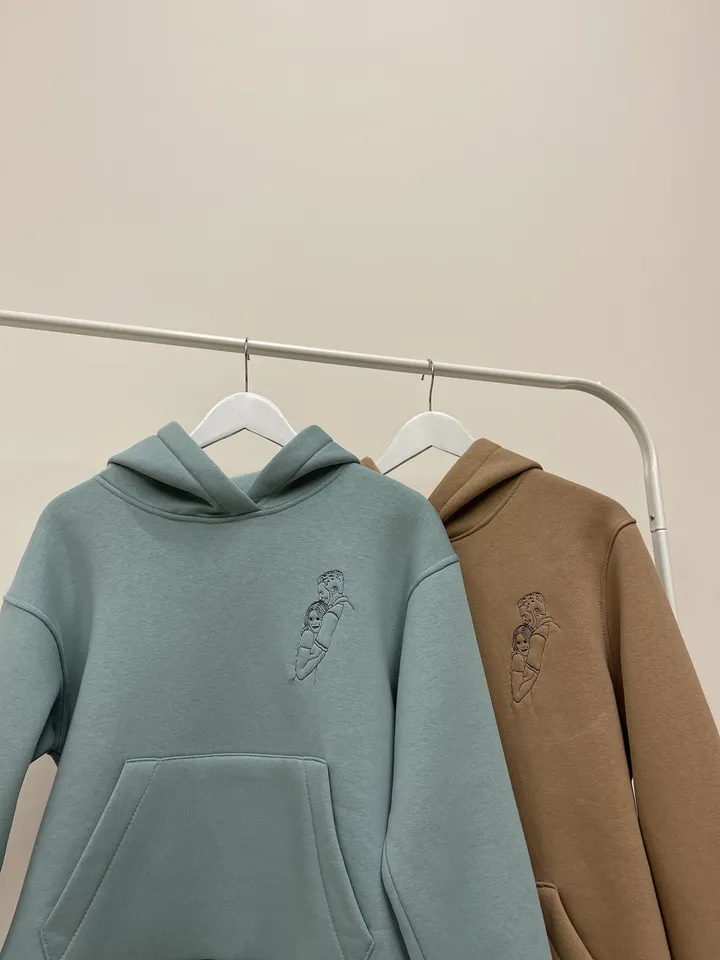 Embroidered Hoodies with Custom Roman Date/Initials on the Sleeve or Cartoon Couple Sweatshirts Anniversary Gift for Her and Him
