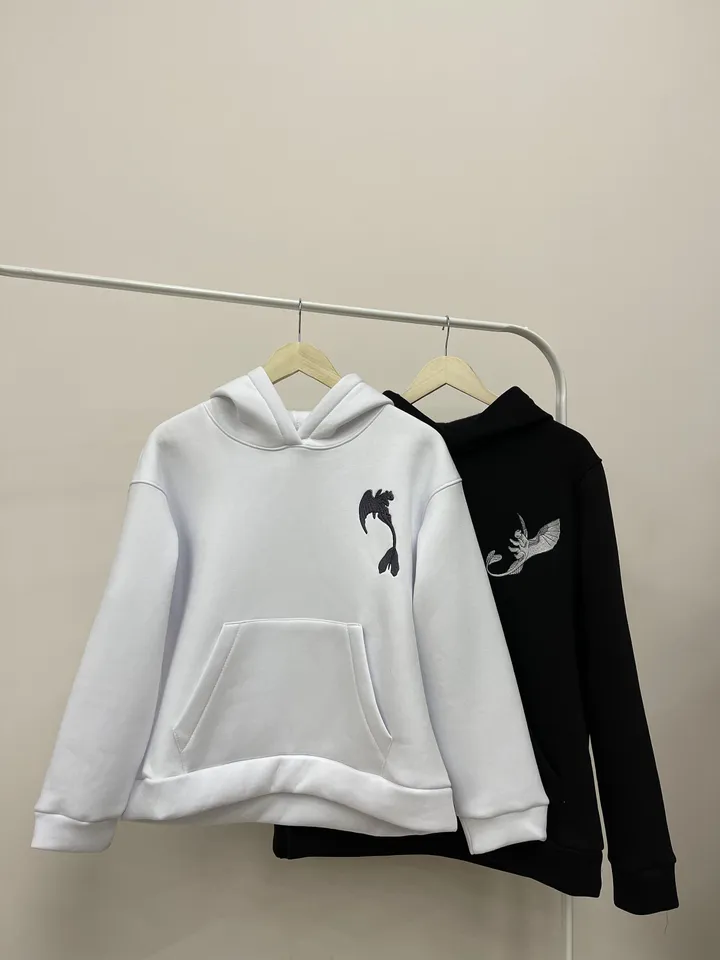 Couple Embroidered Night and Light Dragons Hoodies Matching Items Cartoon Crewneck Sweatshirts for Gift