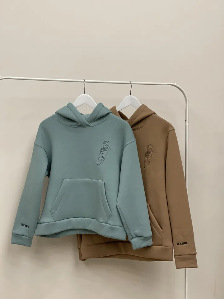Embroidered Hoodies with Custom Roman Date/Initials on the Sleeve or Cartoon Couple Sweatshirts Anniversary Gift for Her and Him