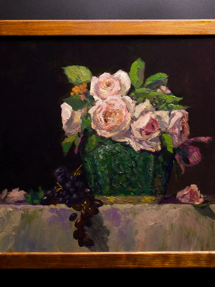 Painting flowers in a vase, original art oil painting