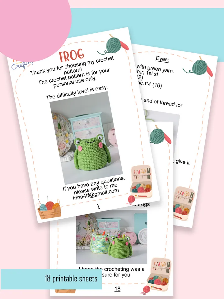 Crochet pattern amigurumi FROG holder for hooks pattern PDF file in ENG for beginners