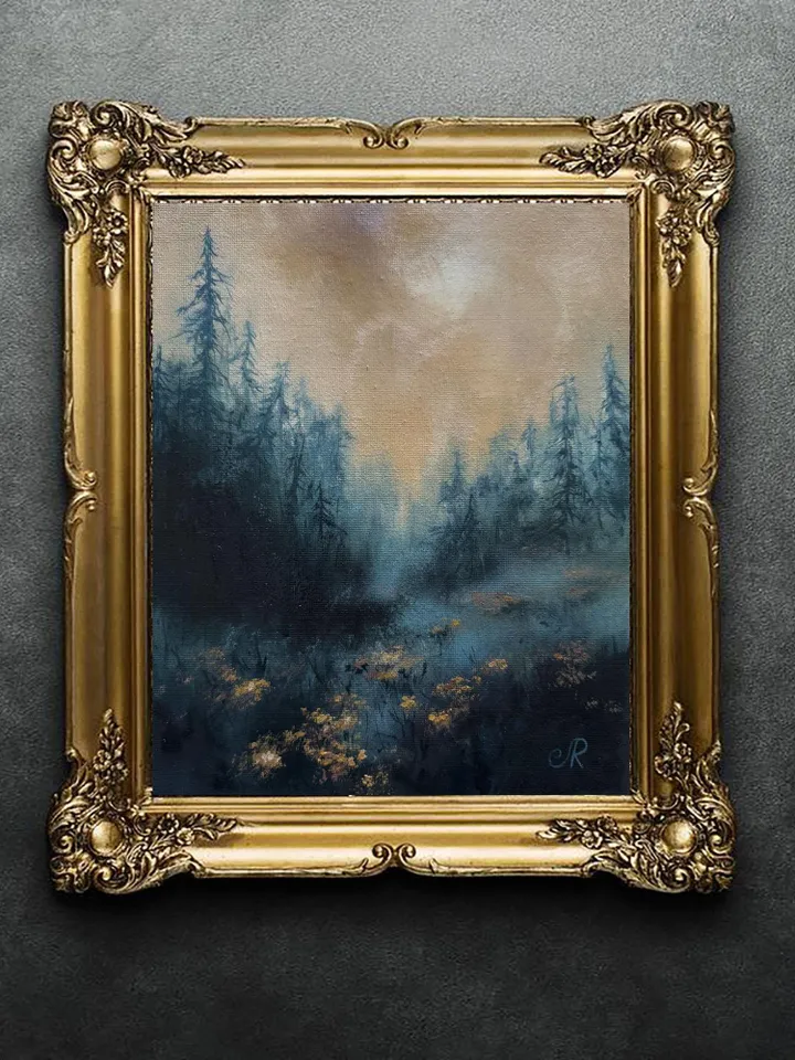 Forest Oil Painting Trees Original Wall Art Foggy Forest Painting
