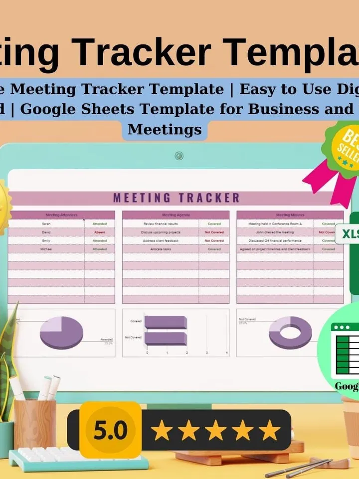 Editable Meeting Tracker Template | Easy to Use Digital Download | Google Sheets Template for Business and Team Meetings