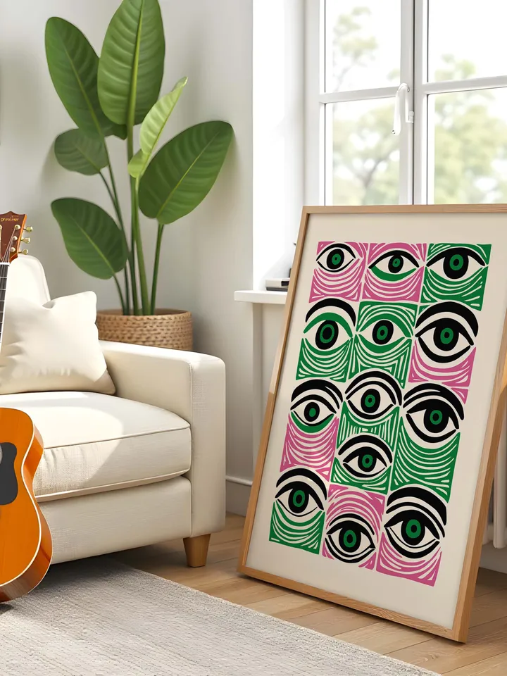 Abstract Eye Wall Art, Colorful Modern Eye Prints, Minimalist Digital Eye Poster Set, Vibrant Home Office Decor, Instant Digital Download