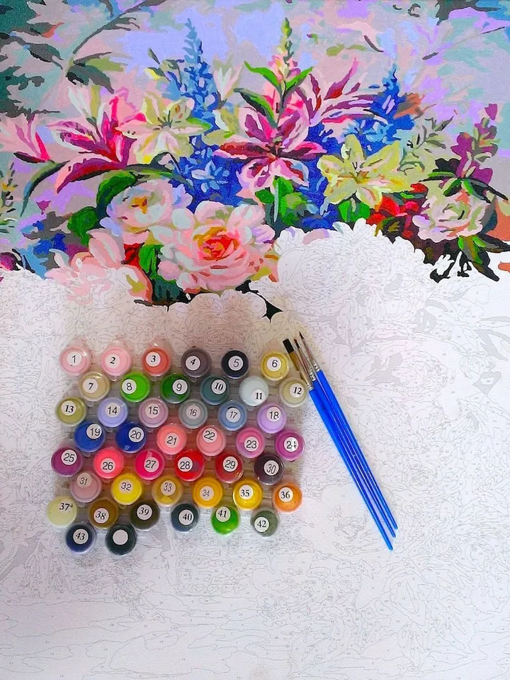 Floral Paint by number kit Adult, Dahlia Painting kit Flower With Frame On Canvas ❰ Gifts for Her ❱