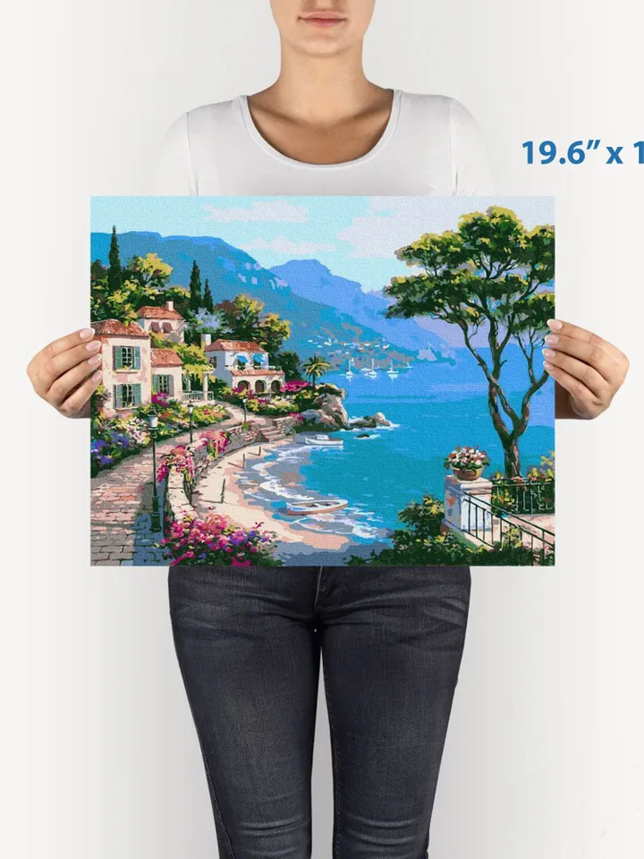Lake Paint by number kit Adult, Landscape Painting by numbers Sunset Mountaint On Canvas Framed
