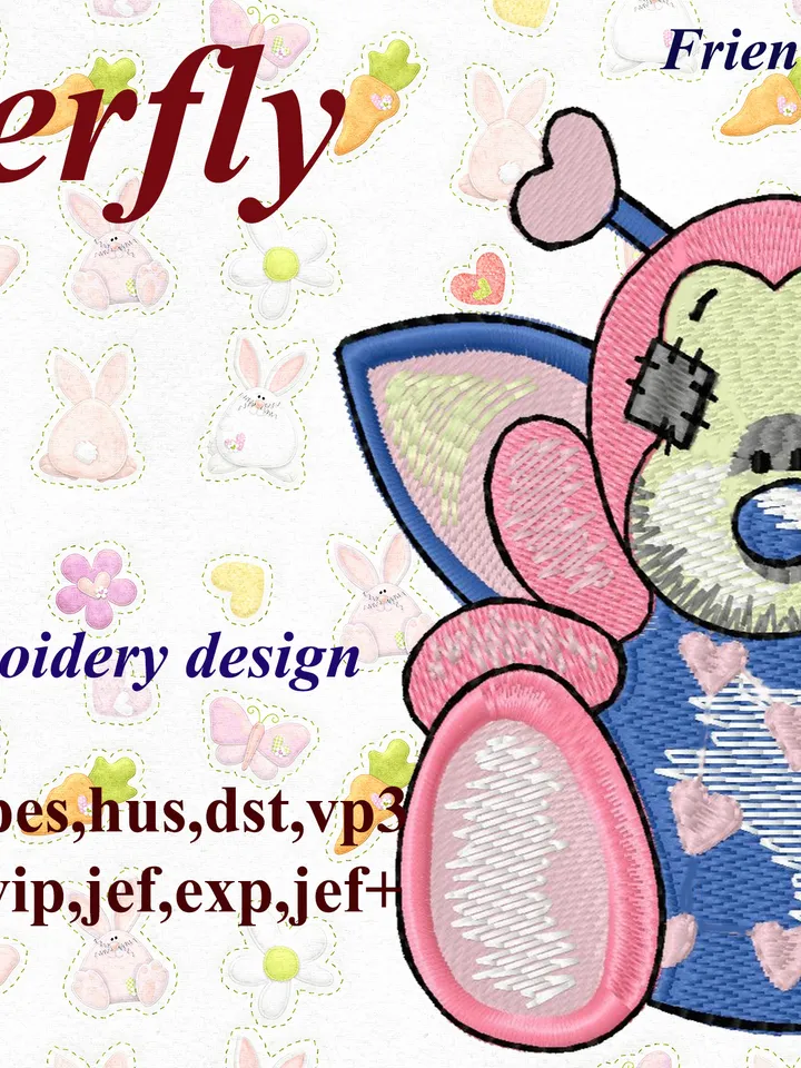 Butterfly Tatty Teddy Friend 2 Sizes Embroidery Design