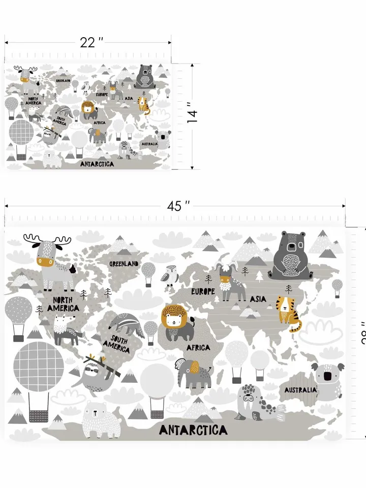 Animal world map Wall Decal Scandinavian decor Kids Stickers el13