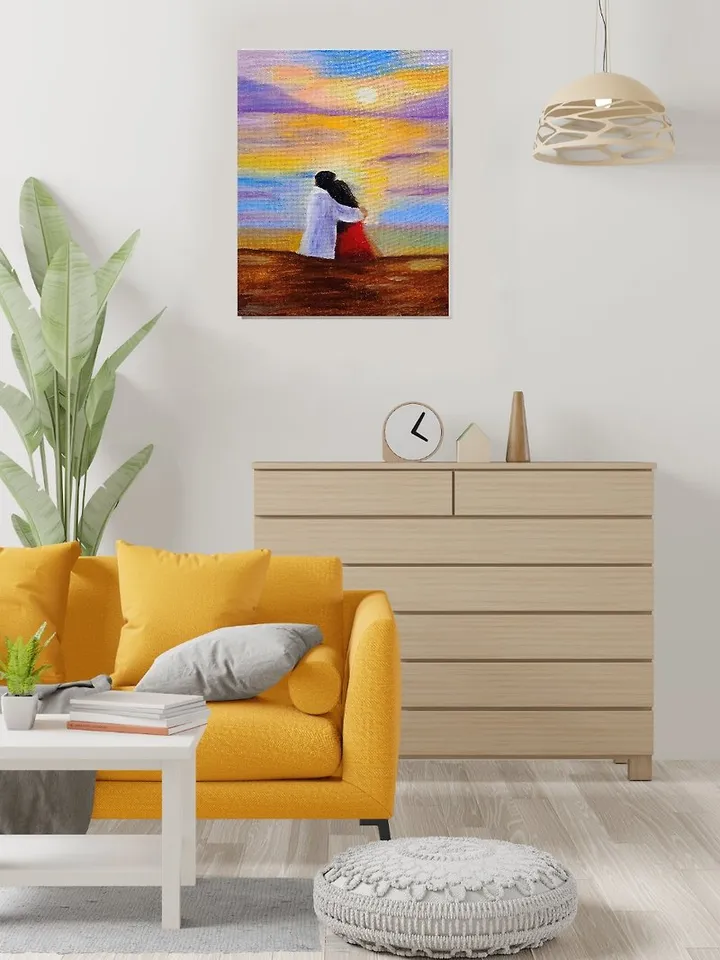 Painting with lovers on the seashore Sunset on the sea Romantic painting